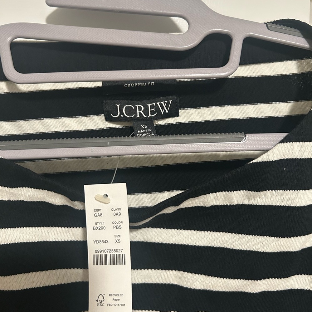 NWT J. Crew Black and White Striped cropped boatneck - Picture 3 of 5